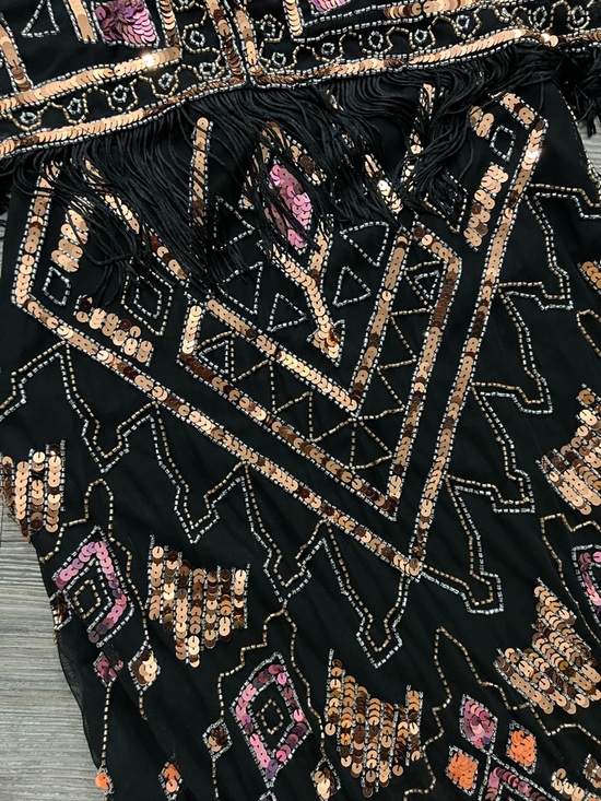 RARE Y2K ASOS design Black Sequin Fringe Maxi Dress with Pink & Rose Accents#A10 - Picture 6 of 16